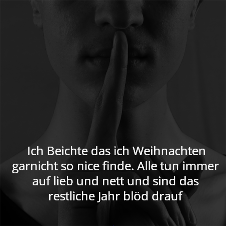 Ich Beichte das ich Weihnachten garnicht so nice finde. Alle tun immer auf lieb und nett und sind das restliche Jahr blöd drauf