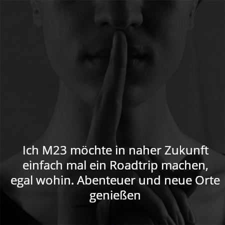 Ich M23 möchte in naher Zukunft einfach mal ein Roadtrip machen, egal wohin. Abenteuer und neue Orte genießen