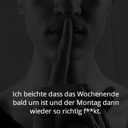 Ich beichte dass das Wochenende bald um ist und der Montag dann wieder so richtig f**kt.