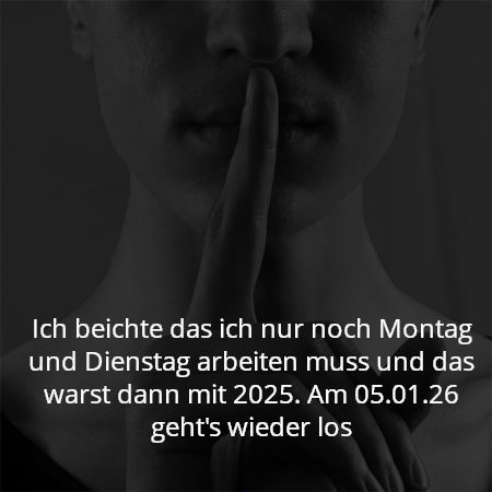 Ich beichte das ich nur noch Montag und Dienstag arbeiten muss und das warst dann mit 2025. Am 05.01.26 geht's wieder los