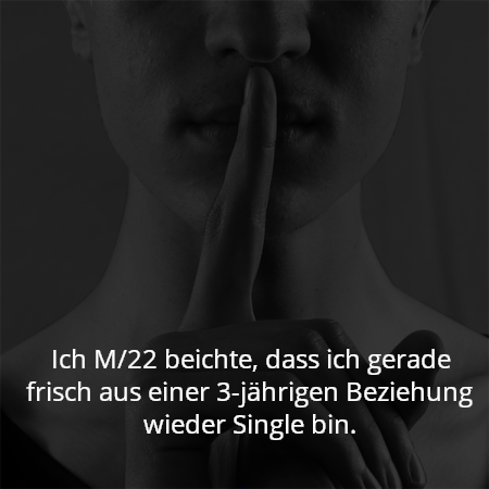 Ich M/22 beichte, dass ich gerade frisch aus einer 3-jährigen Beziehung wieder Single bin.