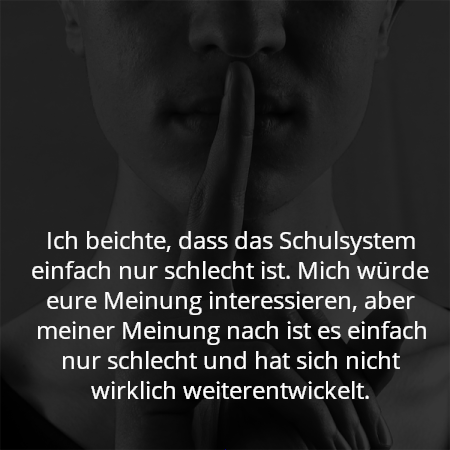 Ich beichte, dass das Schulsystem einfach nur schlecht ist. Mich würde eure Meinung interessieren, aber meiner Meinung nach ist es einfach nur schlecht und hat sich nicht wirklich weiterentwickelt.