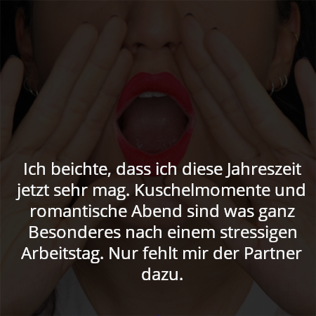 Ich beichte, dass ich diese Jahreszeit jetzt sehr mag. Kuschelmomente und romantische Abend sind was ganz Besonderes nach einem stressigen Arbeitstag. Nur fehlt mir der Partner dazu.