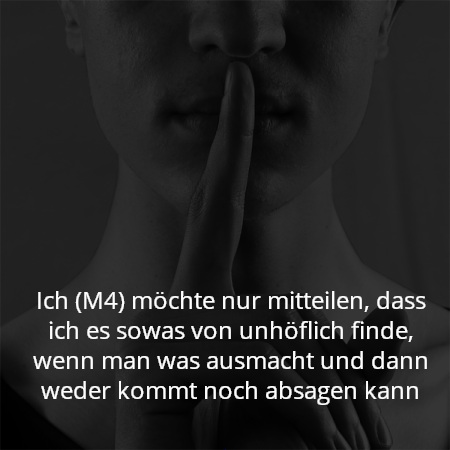 Ich (M4) möchte nur mitteilen, dass ich es sowas von unhöflich finde, wenn man was ausmacht und dann weder kommt noch absagen kann