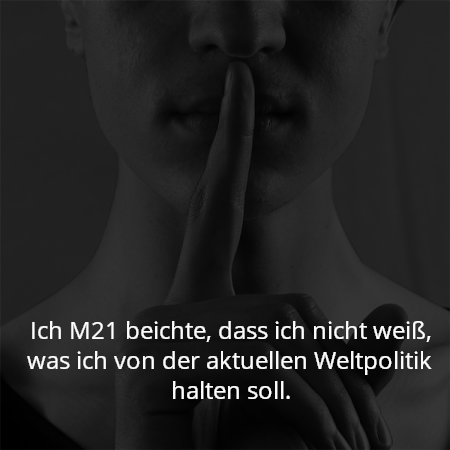Ich M21 beichte, dass ich nicht weiß, was ich von der aktuellen Weltpolitik halten soll.